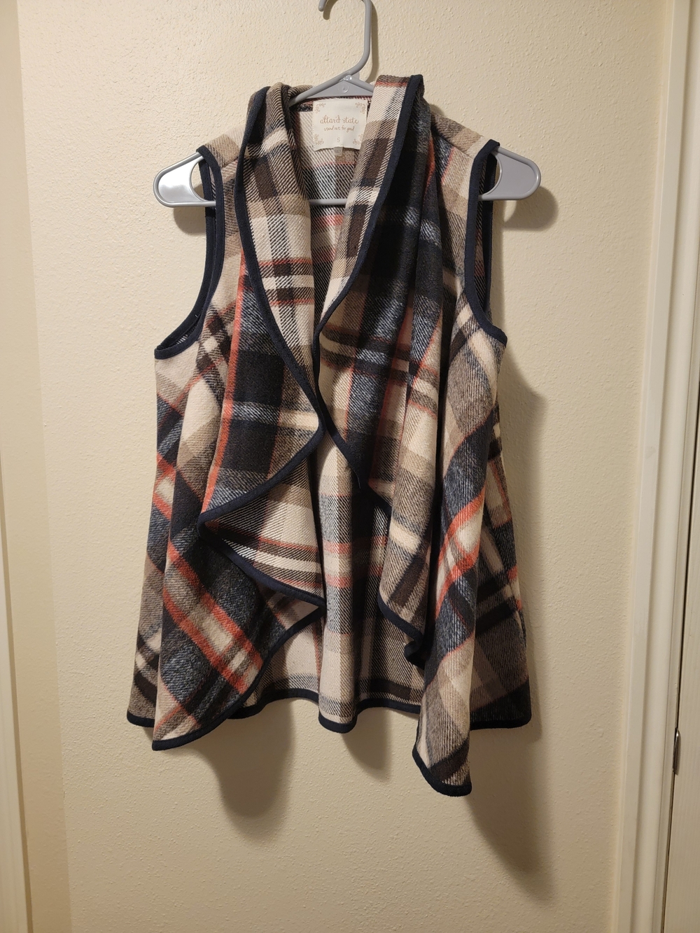 Altar'd State Navy, Cream & Rust Plaid Cascade Vest